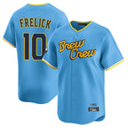 Kooe M.Brewers #10 Sal Frelick Player Light Blue Road Stadium Game Stitched Jerseys