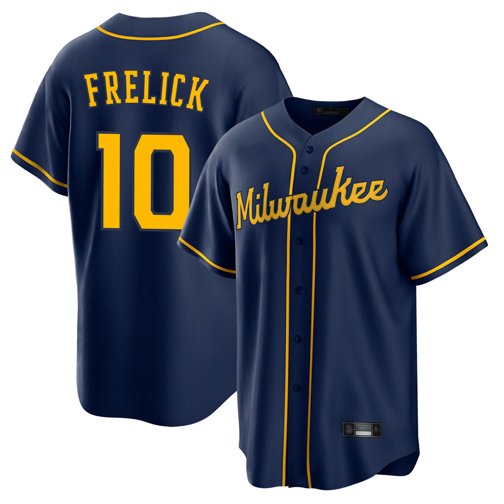 Kooe M.Brewers #10 Sal Frelick Player Navy Home Game Stitched Jerseys