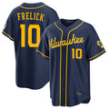 Kooe M.Brewers #10 Sal Frelick Player Navy Home Stadium Game Stitched Jerseys