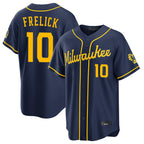 Kooe M.Brewers #10 Sal Frelick Player Navy Home Stadium Game Stitched Jerseys
