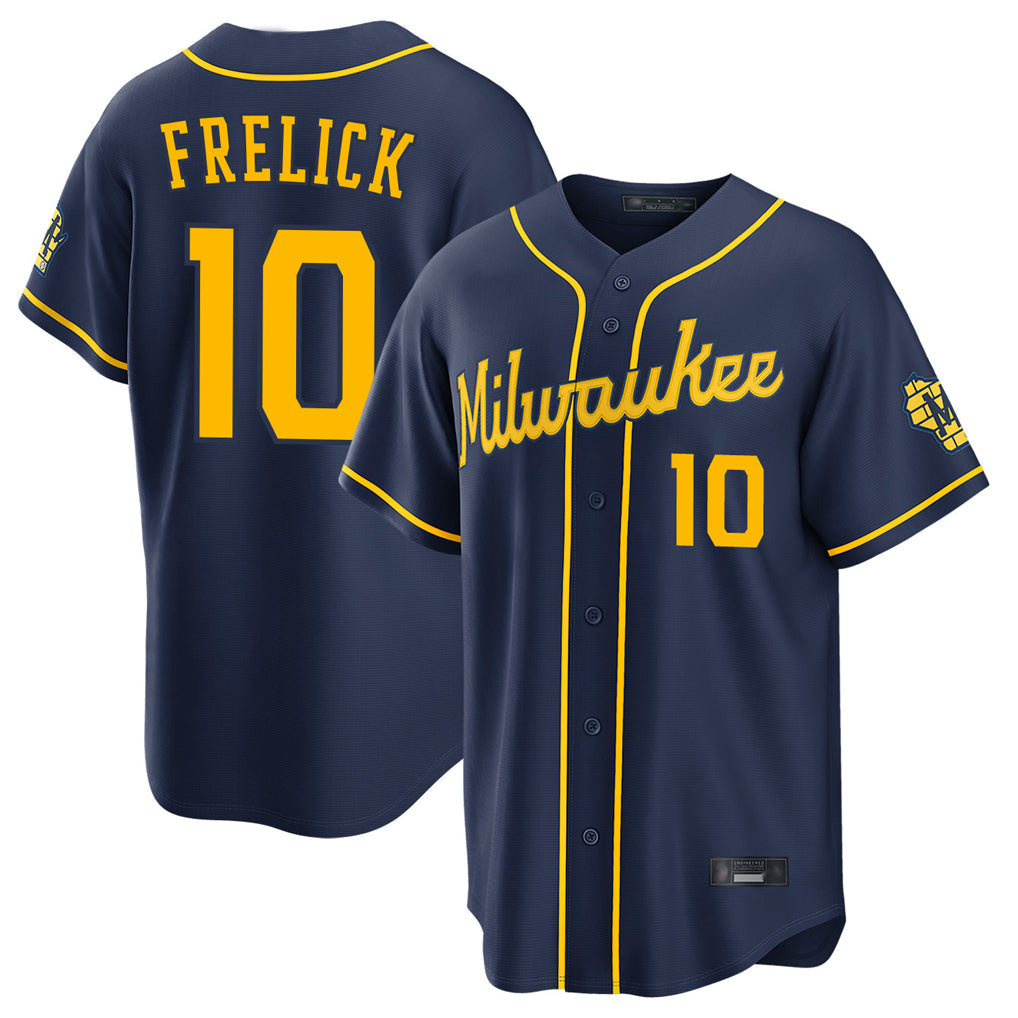 Kooe M.Brewers #10 Sal Frelick Player Navy Home Stadium Game Stitched Jerseys