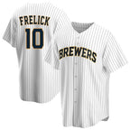 Kooe M.Brewers #10 Sal Frelick Player White Home Game Stitched Jerseys