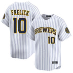 Kooe M.Brewers #10 Sal Frelick Player White Stripes Home Limited Game Stitched Jerseys