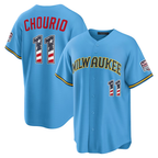 Kooe M.Brewers #11 Jackson Chourio Light Blue USA 250 Fourth of July Road Stadium Jersey
