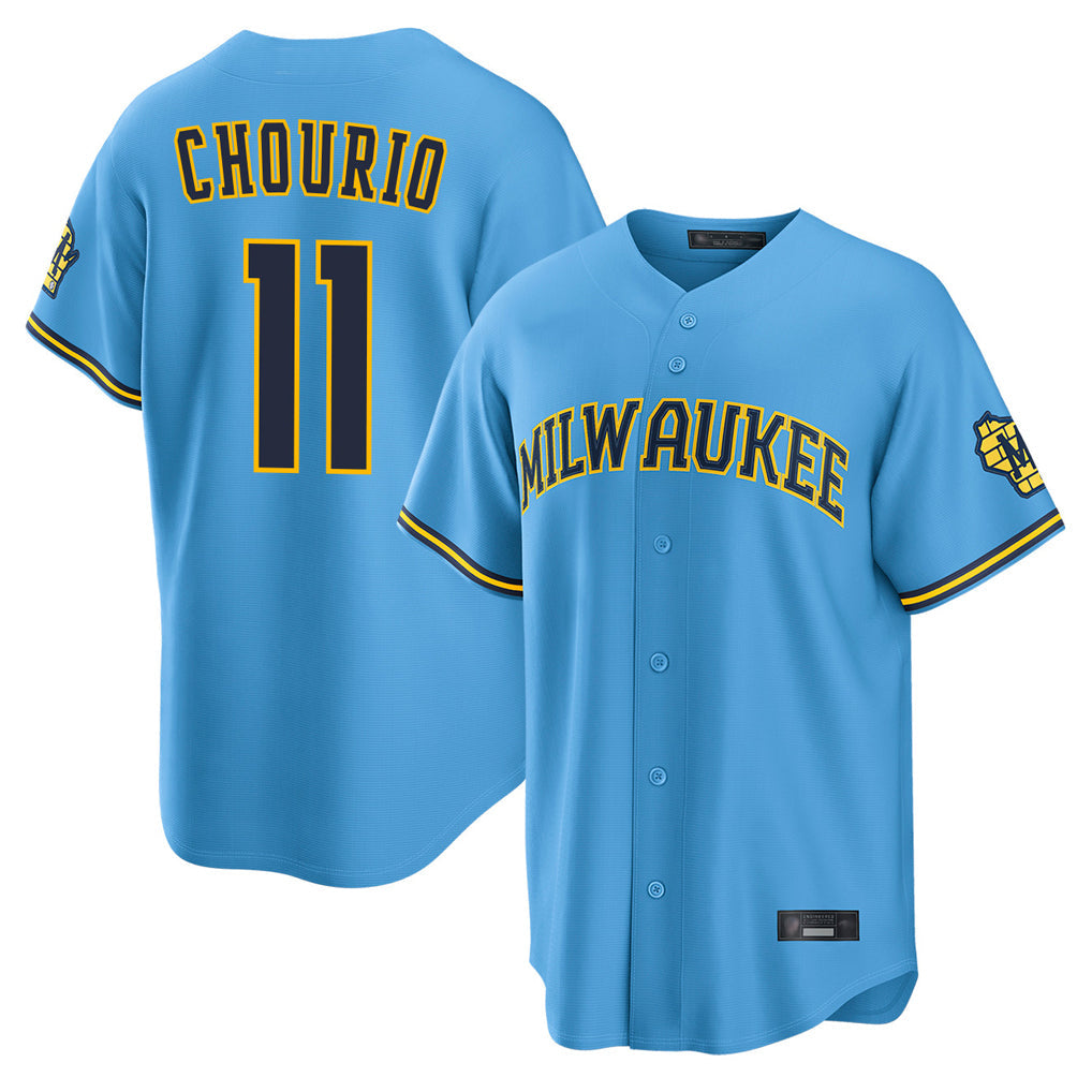 Kooe M.Brewers #11 Jackson Chourio Player Light Blue Road Stadium Game Stitched Jerseys