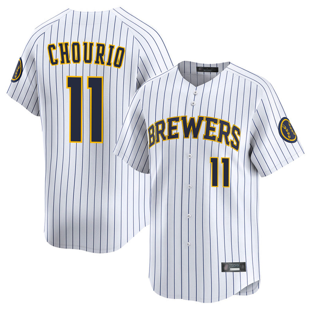 Kooe M.Brewers #11 Jackson Chourio Player White Stripes Home Limited Game Stitched Jerseys