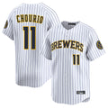 Kooe M.Brewers #11 Jackson Chourio Player White Stripes Home Limited Game Stitched Jerseys