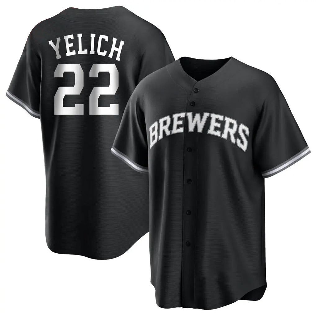 Kooe M.Brewers #22 Christian Yelich Player Black Game Home Stitched Jerseys
