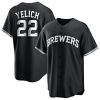 Kooe M.Brewers #22 Christian Yelich Player Black Game Home Stitched Jerseys