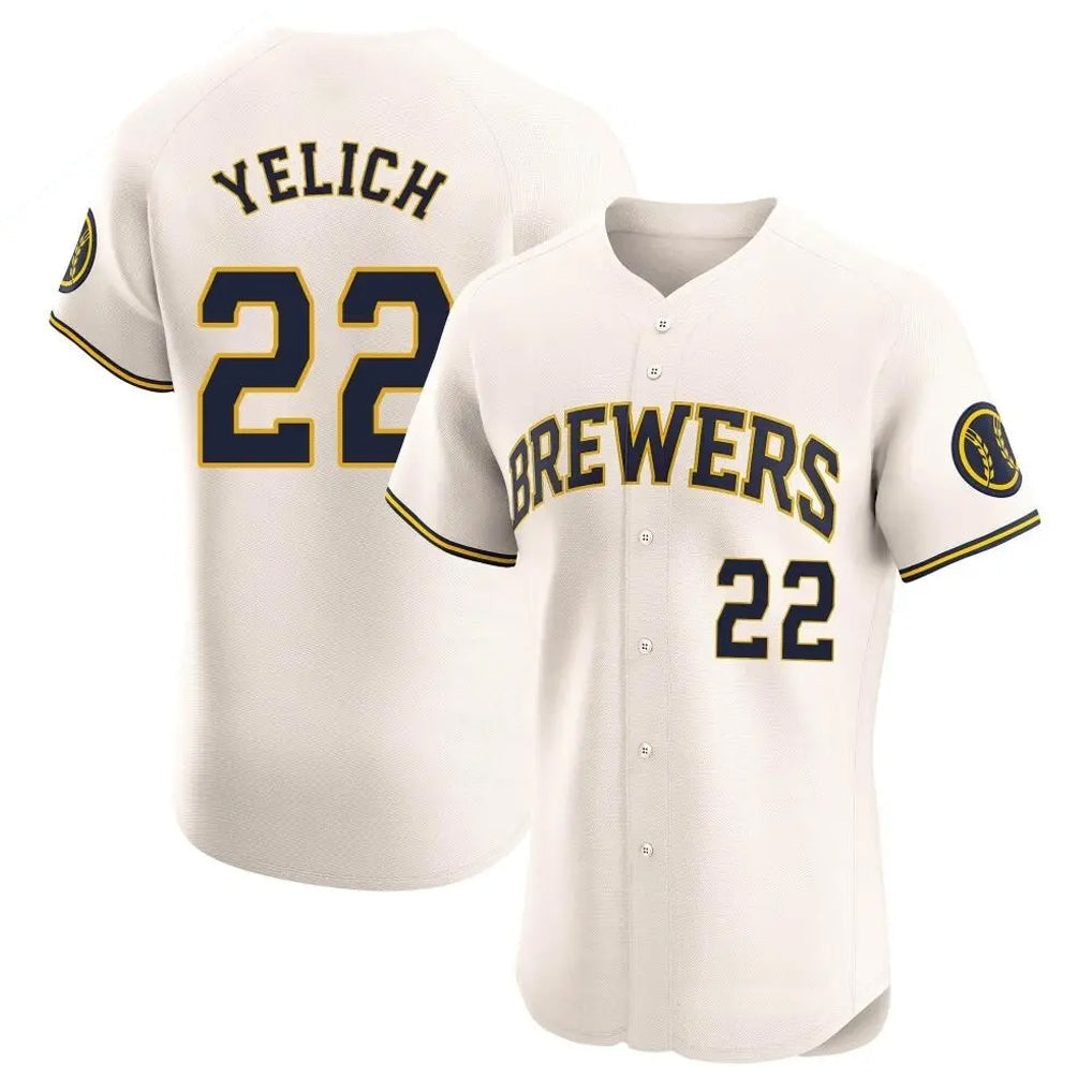 Kooe M.Brewers #22 Christian Yelich Player Cream Home Limited Elite Stitched Jerseys