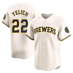 Kooe M.Brewers #22 Christian Yelich Player Cream Home Limited Game Stitched Jerseys