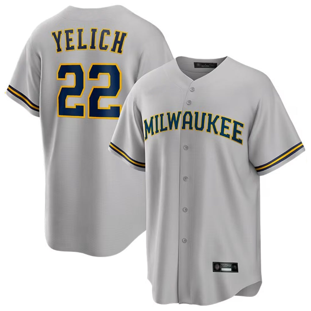 Kooe M.Brewers #22 Christian Yelich Player Gray Home Game Stitched Jerseys