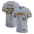 Kooe M.Brewers #22 Christian Yelich Player Gray Home Limited Elite Stitched Jerseys