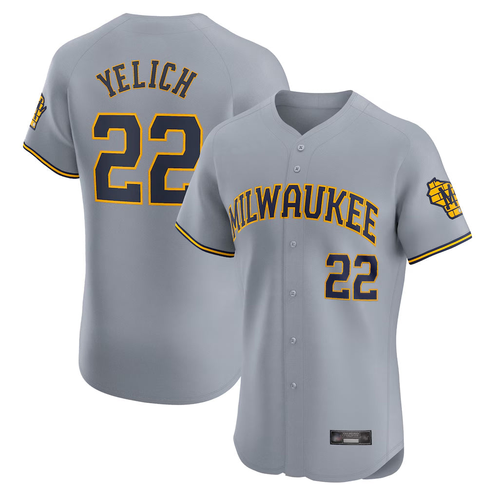 Kooe M.Brewers #22 Christian Yelich Player Gray Home Limited Elite Stitched Jerseys