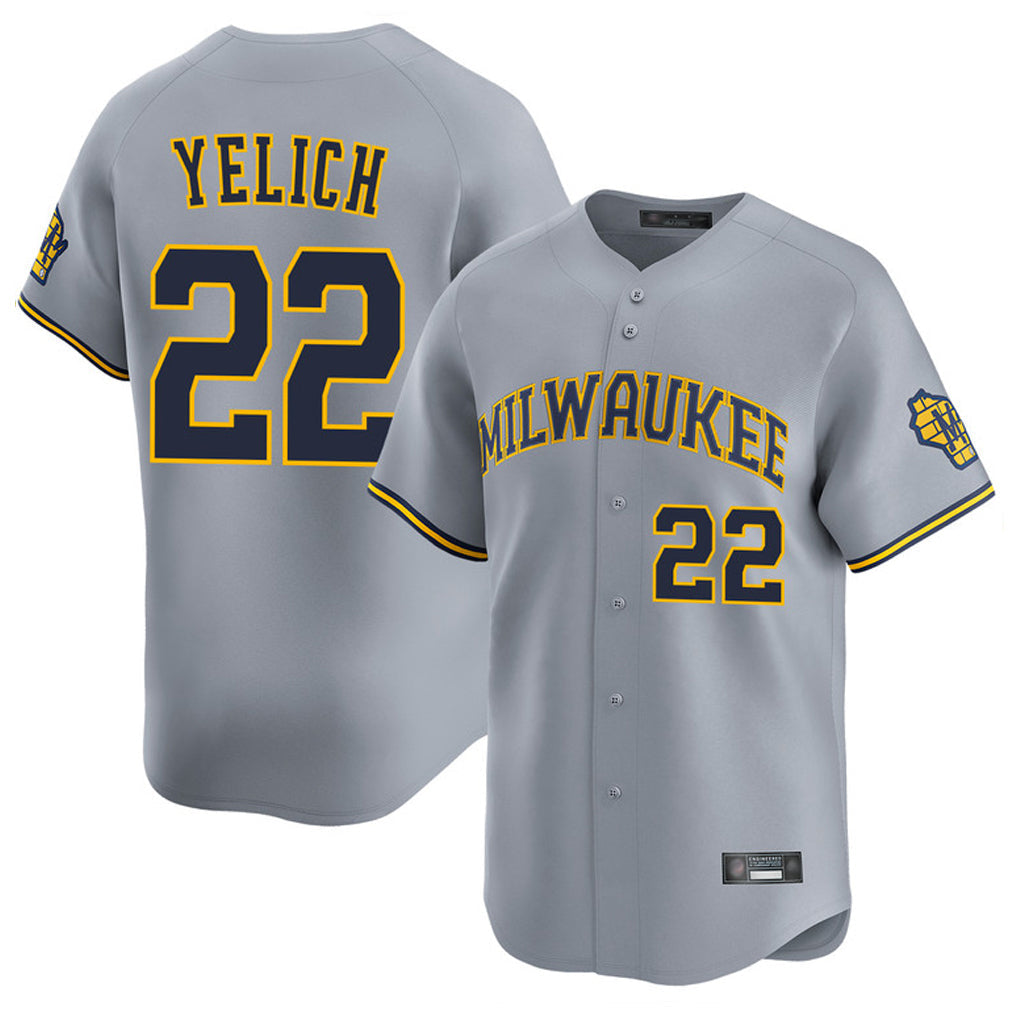 Kooe M.Brewers #22 Christian Yelich Player Gray Home Limited Stitched Jerseys