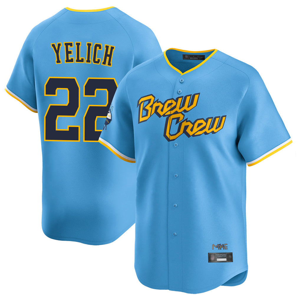 Kooe M.Brewers #22 Christian Yelich Player Light Blue City Connect Home Limited Stitched Jerseys