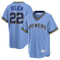 Kooe M.Brewers #22 Christian Yelich Player Light Blue Cooperstown Collection Game T-shirt Stitched Jerseys