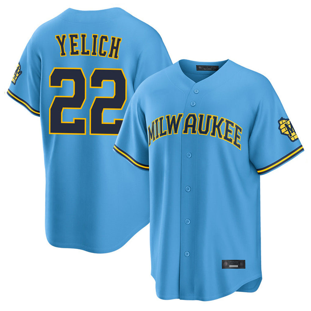 Kooe M.Brewers #22 Christian Yelich Player Light Blue Road Stadium Game Stitched Jerseys