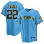 Kooe M.Brewers #22 Christian Yelich Player Light Blue Road Stadium Game Stitched Jerseys