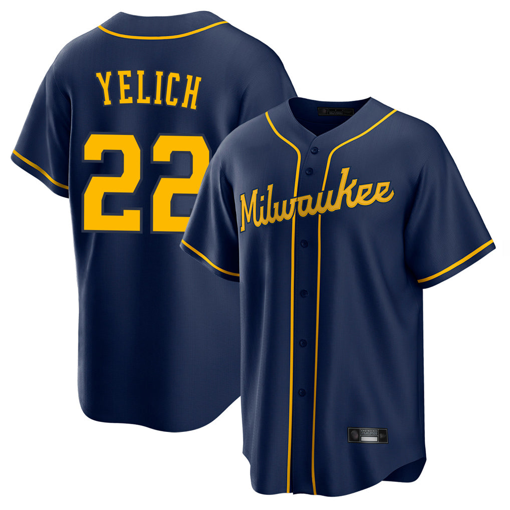 Kooe M.Brewers #22 Christian Yelich Player Navy Home Game Stitched Jerseys