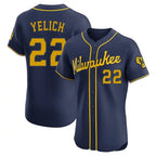 Kooe M.Brewers #22 Christian Yelich Player Navy Home Limited Elite Stitched Jerseys