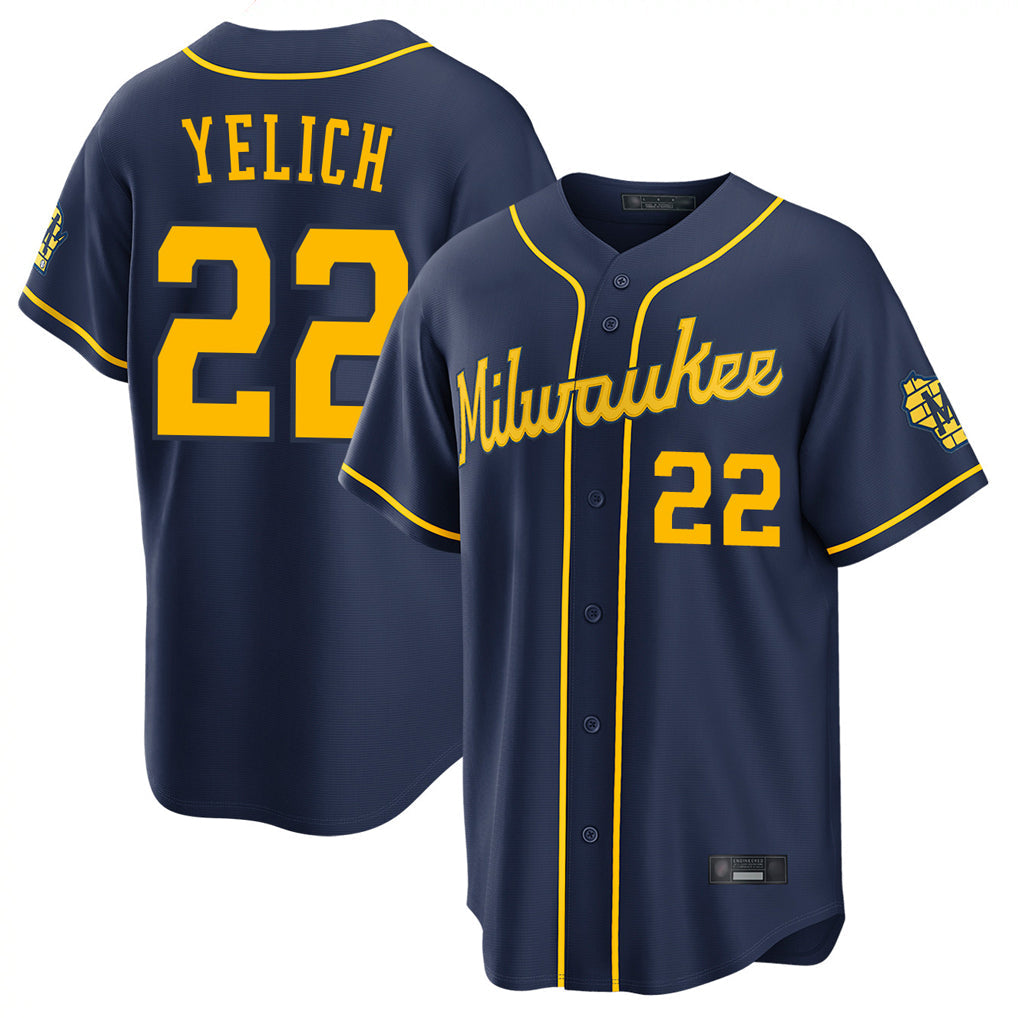 Kooe M.Brewers #22 Christian Yelich Player Navy Home Stadium Game Stitched Jerseys