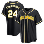 Kooe M.Brewers #24 William Contreras Player Black Fashion Out Home Game Stitched Jerseys