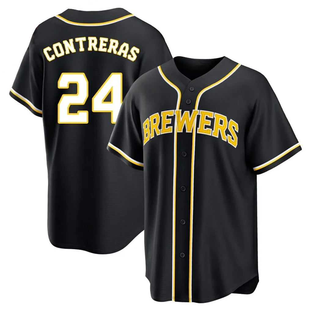 Kooe M.Brewers #24 William Contreras Player Black Fashion Out Home Game Stitched Jerseys