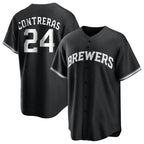 Kooe M.Brewers #24 William Contreras Player Black Game Home Stitched Jerseys