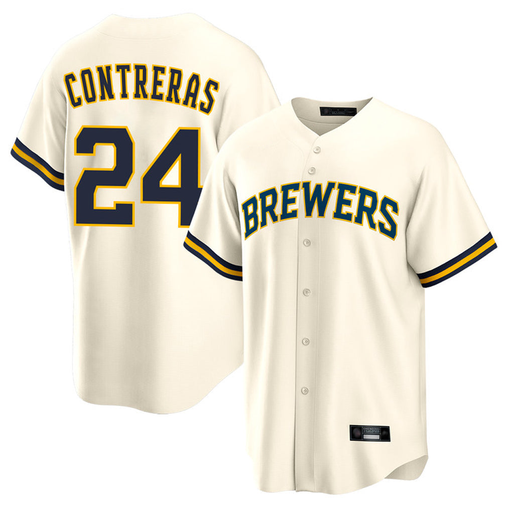 Kooe M.Brewers #24 William Contreras Player Cream Home Game Stitched Jerseys