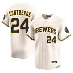 Kooe M.Brewers #24 William Contreras Player Cream Home Limited Game Stitched Jerseys
