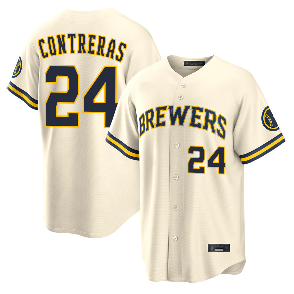 Kooe M.Brewers #24 William Contreras Player Cream Home Limited Stitched Jerseys