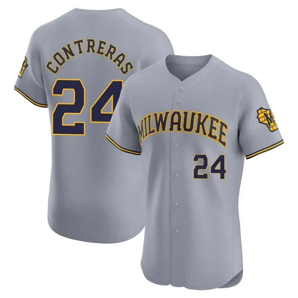 Kooe M.Brewers #24 William Contreras Player Gray Home Limited Elite Stitched Jerseys