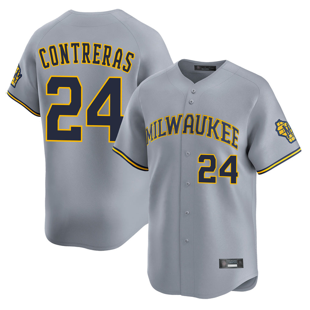 Kooe M.Brewers #24 William Contreras Player Gray Home Limited Stitched Jerseys