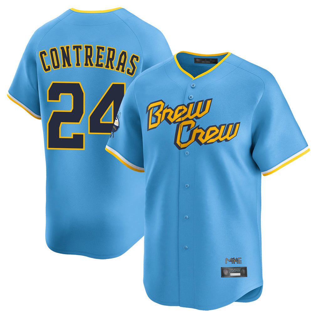Kooe M.Brewers #24 William Contreras Player Light Blue City Connect Home Limited Stitched Jerseys