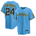 Kooe M.Brewers #24 William Contreras Player Light Blue Road Stadium Game Stitched Jerseys