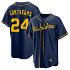Kooe M.Brewers #24 William Contreras Player Navy Home Game Stitched Jerseys