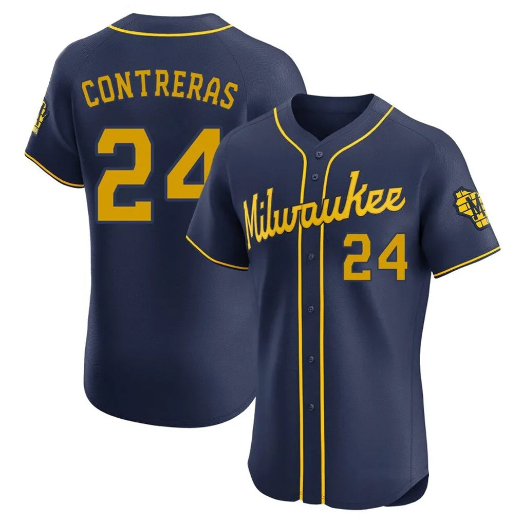 Kooe M.Brewers #24 William Contreras Player Navy Home Limited Elite Stitched Jerseys