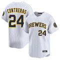 Kooe M.Brewers #24 William Contreras Player White Stripes Home Limited Game Stitched Jerseys