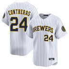 Kooe M.Brewers #24 William Contreras Player White Stripes Home Limited Game Stitched Jerseys