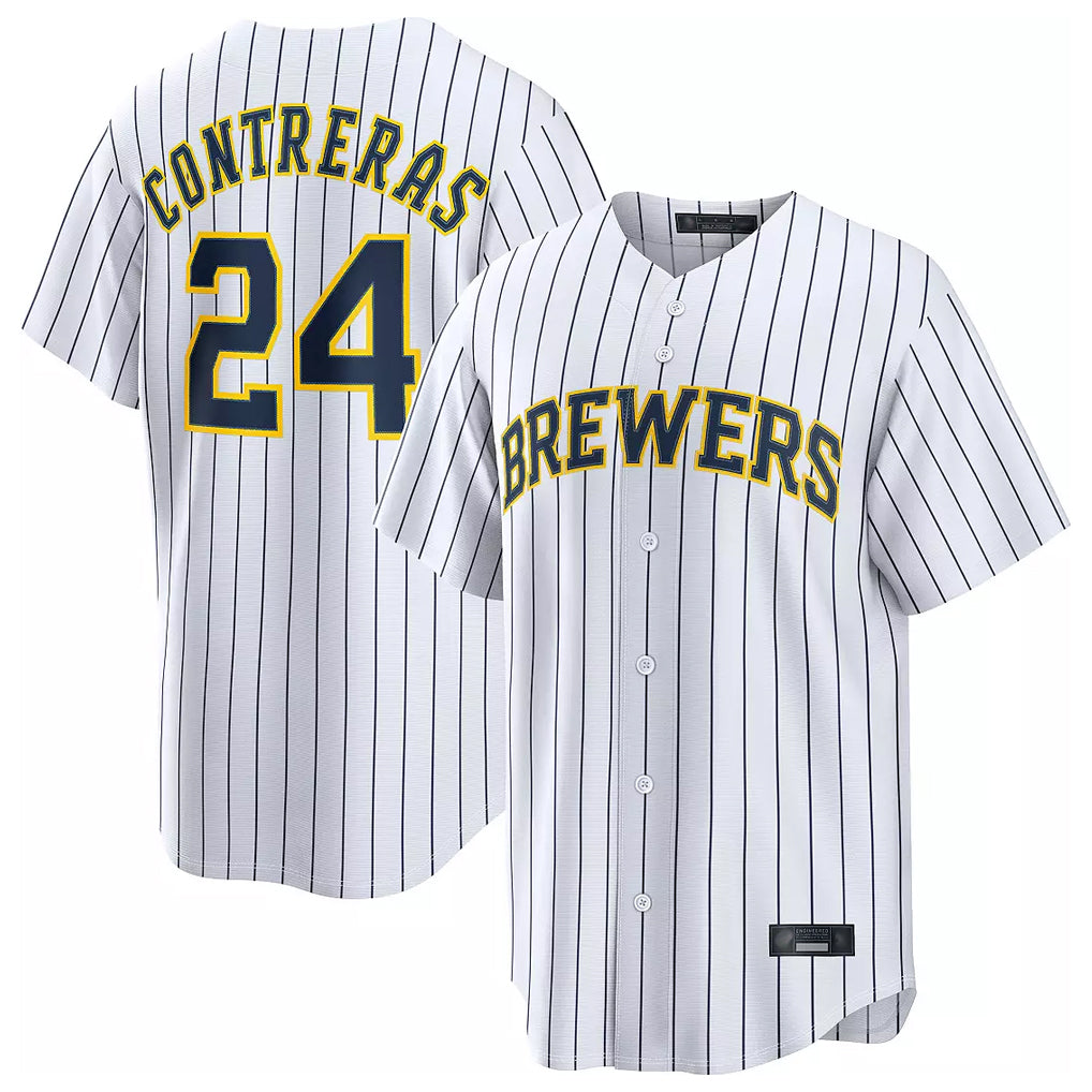 Kooe M.Brewers #24 William Contreras Player White Stripes Home Limited Stitched Jerseys
