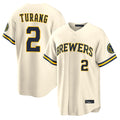 Kooe M.Brewers #2 Brice Turang Player Cream Home Limited Stitched Jerseys