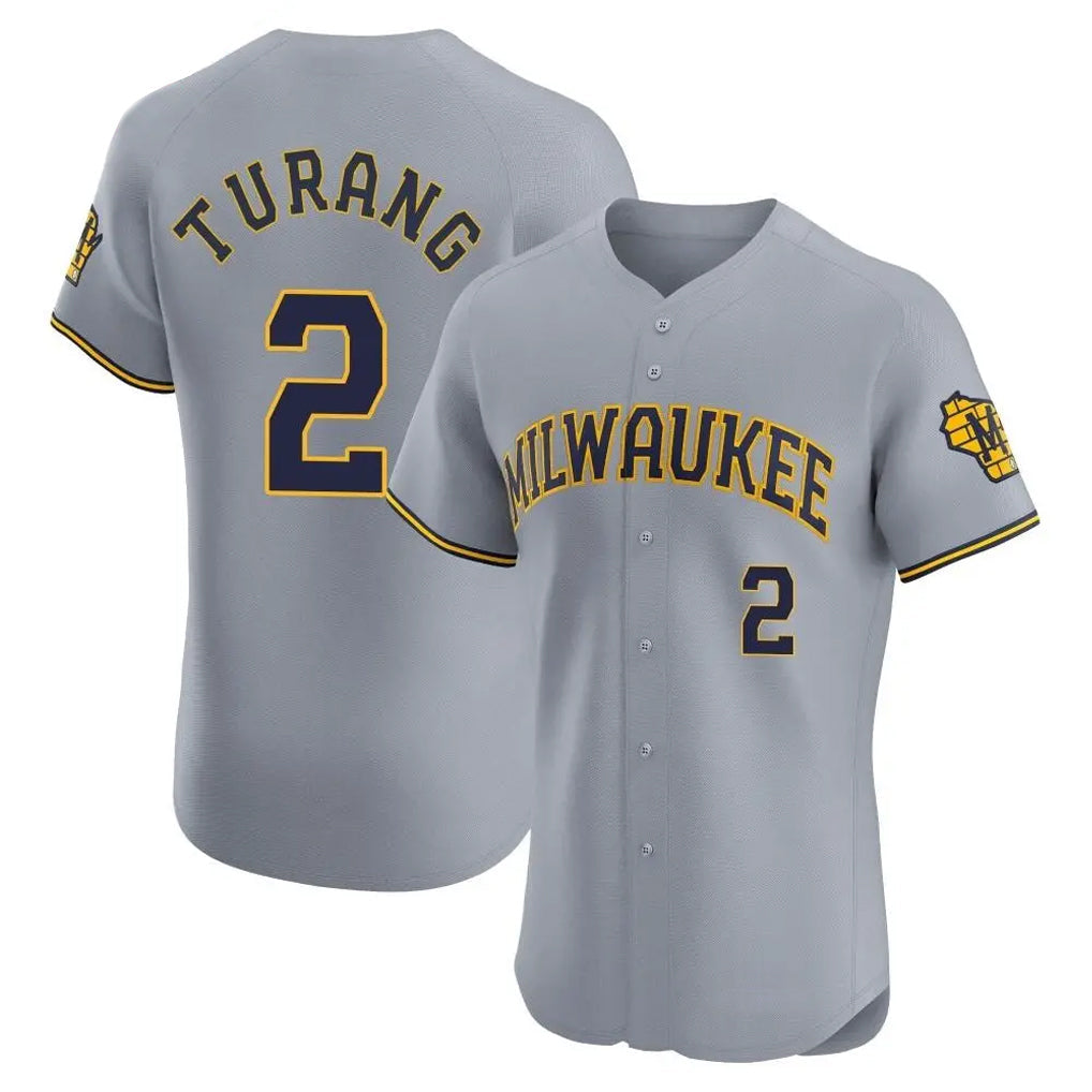 Kooe M.Brewers #2 Brice Turang Player Gray Home Limited Elite Stitched Jerseys