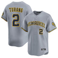 Kooe M.Brewers #2 Brice Turang Player Gray Home Limited Stitched Jerseys