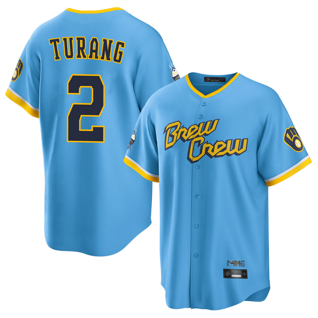 Kooe M.Brewers #2 Brice Turang Player Light Blue City Connect Home Game Stitched Jerseys