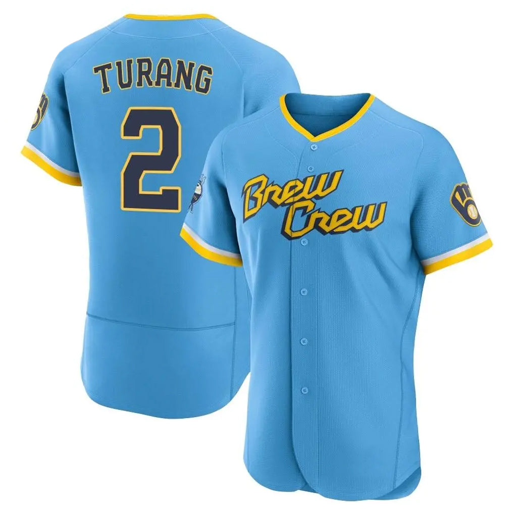 Kooe M.Brewers #2 Brice Turang Player Light Blue City Connect Home Limited Elite Stitched Jerseys
