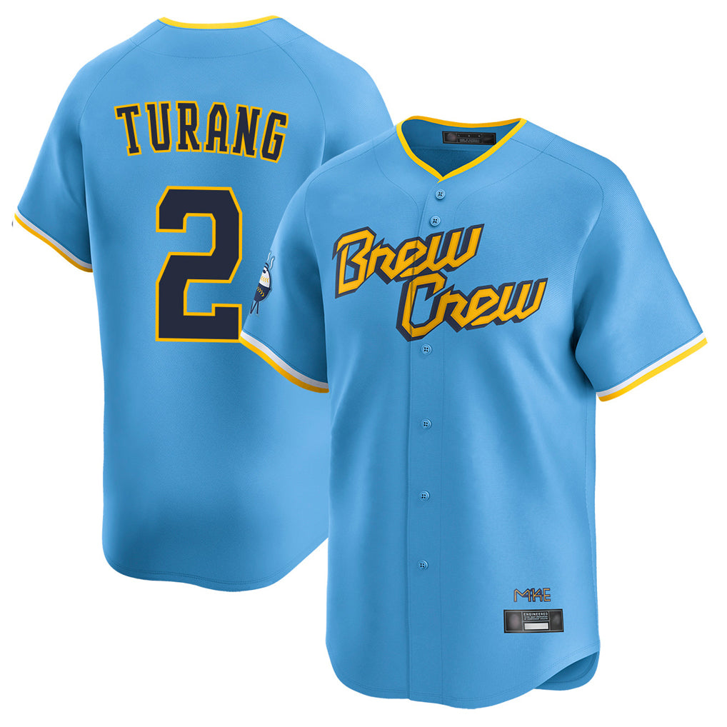 Kooe M.Brewers #2 Brice Turang Player Light Blue City Connect Home Limited Stitched Jerseys