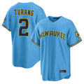 Kooe M.Brewers #2 Brice Turang Player Light Blue Road Stadium Game Stitched Jerseys