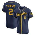 Kooe M.Brewers #2 Brice Turang Player Navy Home Limited Elite Stitched Jerseys