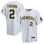 Kooe M.Brewers #2 Brice Turang Player White Stripes Home Limited Game Stitched Jerseys